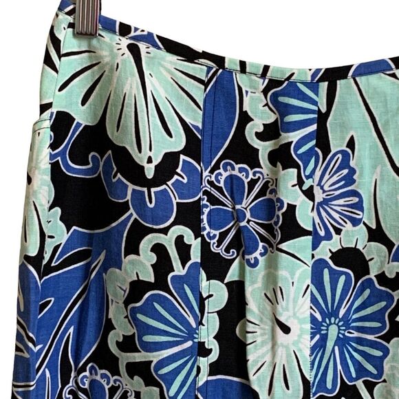 VTG ETCETERA Linen Skirt SIZE 6 Blue and White Ruffled Floral Pockets Front Zip - Picture 6 of 14